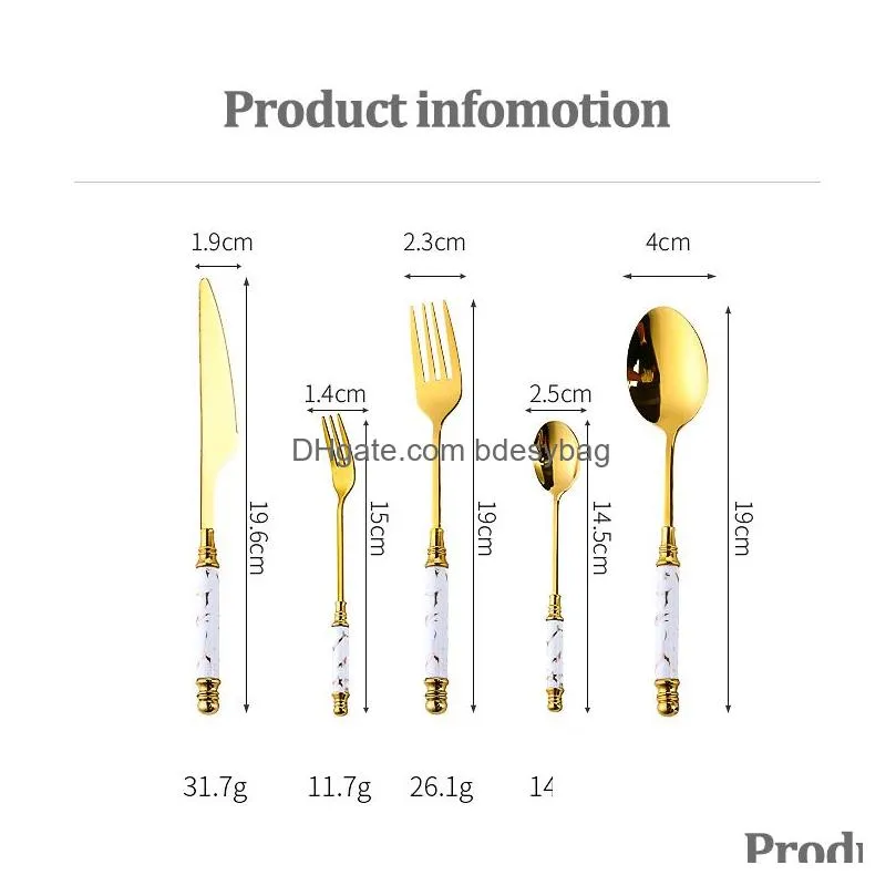 Flatware Sets Stainless Steel Gold Flatware Sets Knife Fork Spoon Set Fruit Forks Ceramic Long Handle Used For Pastry Party Snail Rest Dhv1H