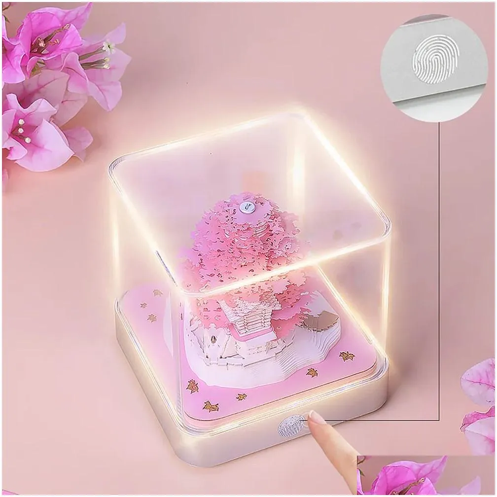 other toys omoshiroi block 3d notepad 3d calendar 2024 sakura treehouse table calendar with lights paper art 3d notes block christmas gift