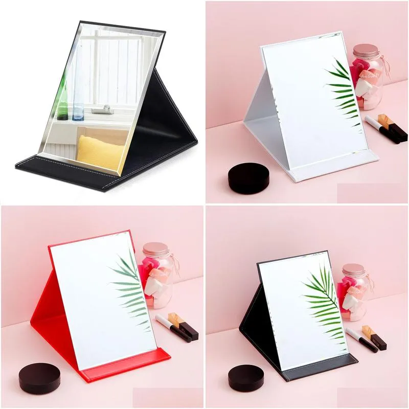 Mirrors High Definition Desktop Portable Foldable Makeup Mirror Womens Student Dormitory Pu Beauty Drop Delivery Home Garden Home Deco Otihm