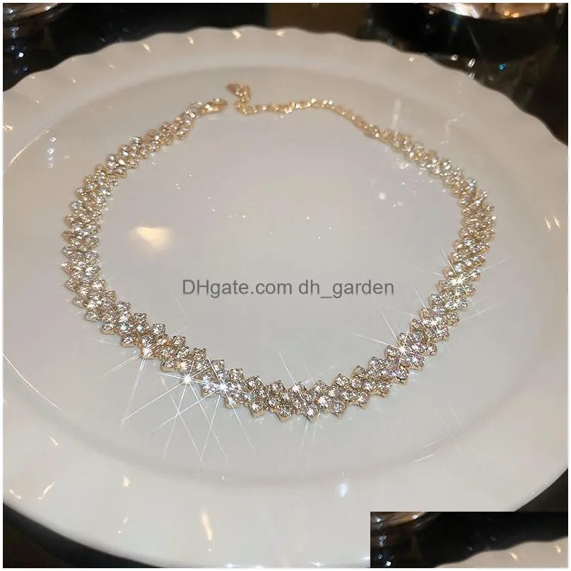 Chokers Fashion Gold Color Rhinestone Choker Necklaces For Women Geometric Crystal Weddings Jewelry Drop Delivery Jewelry Nec Dhgarden Ottnk
