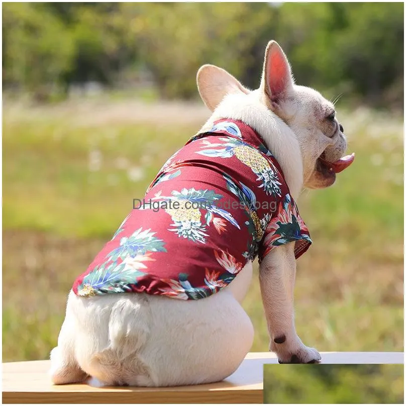 Dog Apparel Pet Hawaiian Shirt Cat Dog Apparel Clothes Summer Beach Camp Vest Clothing Floral Soft Pineapple Printed Shirts Drop Deliv Dhxwt