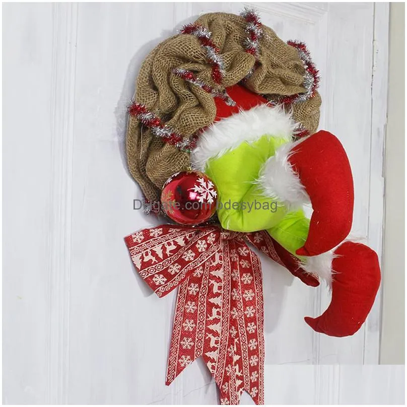 Christmas Decorations Festive Christmas Tree Decorate Thief Burlap Stealer Design Home Front Door Wreath Hoop Xmas Decor Santa Claus O Dhnkb