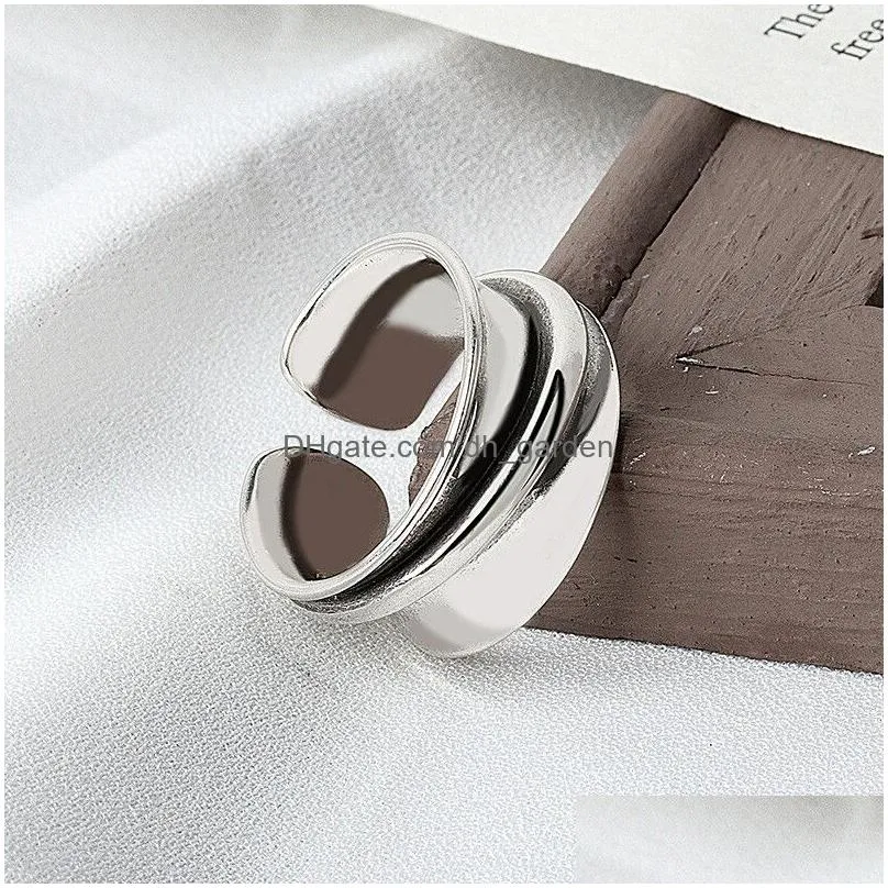 Band Rings Sterling Sier Rings For Women Wide Smooth Round Simple Minimalist Open Adjustable Finger Ring Fashion Band Female Dhgarden Otpe6