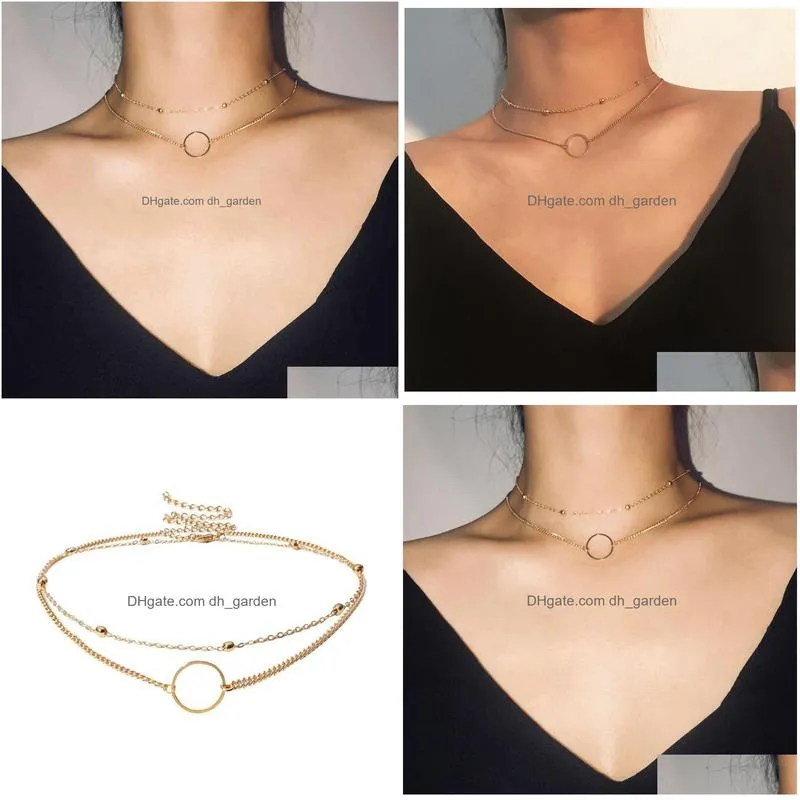 Pendant Necklaces Sumeng 2021 Fashion Modern Choker Necklace Two Layers Round Necklaces Gold Color Jewelry For Drop Delivery Dhgarden Otxet