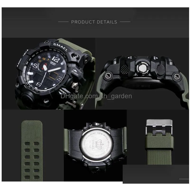 Wristwatches Smael Brand Luxury Military Sports Watches Men Quartz Analog Led Digital Watch Man Waterproof Clock Dual Displa Dhgarden Otimd