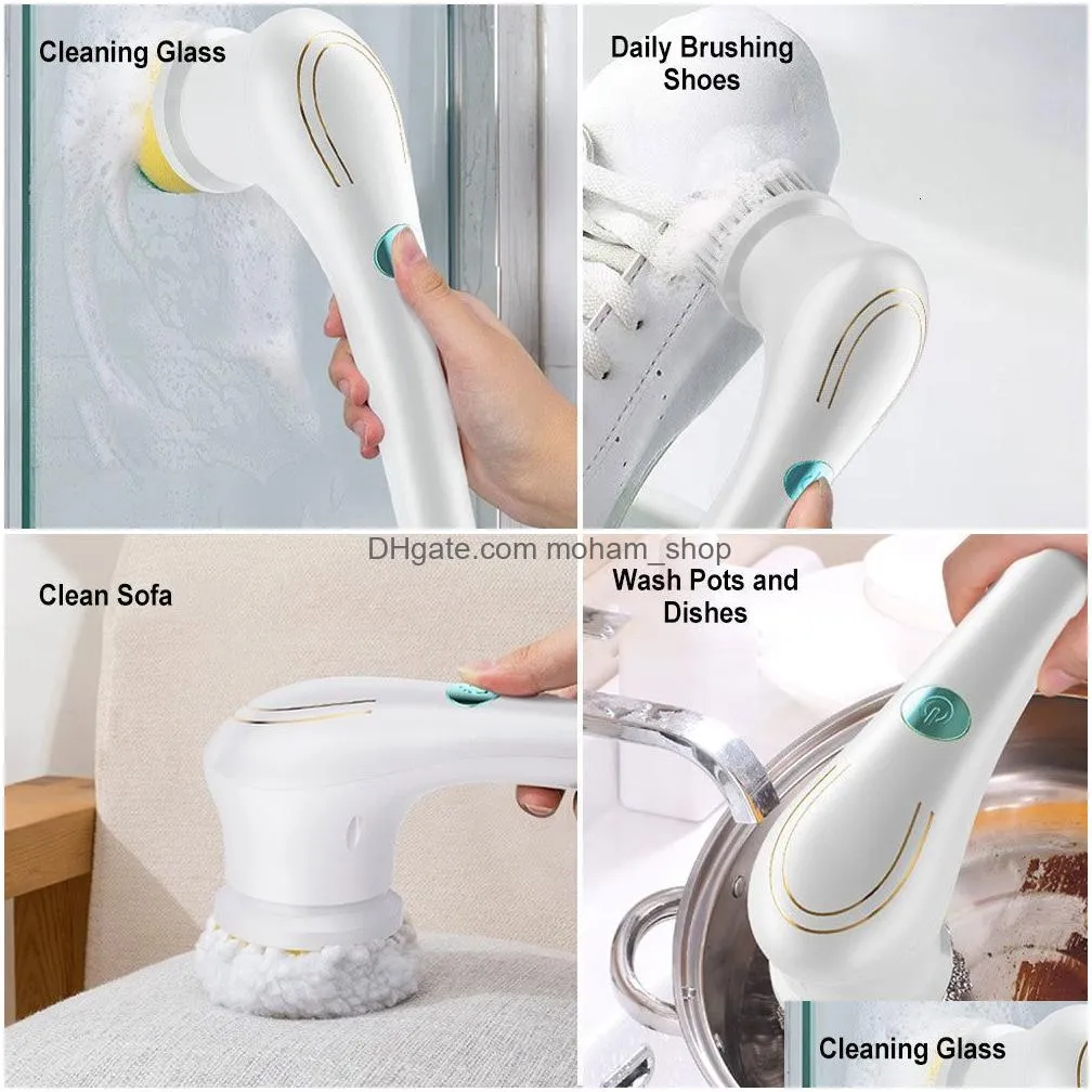 mops 5in1multifunctional usb electric cleaning brush charging bathroom wash kitchen tool dishwashing bathtub 230721