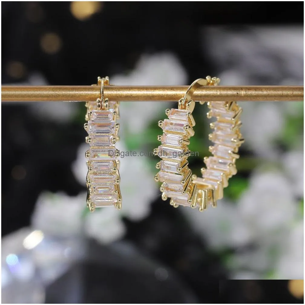 Hoop & Huggie High-Quality Sier Gold Earrings Women Wedding Party Hoop Earring Versatile Luxury Cubic Zirconia Jewelry Drop Dhgarden Ot7Sg