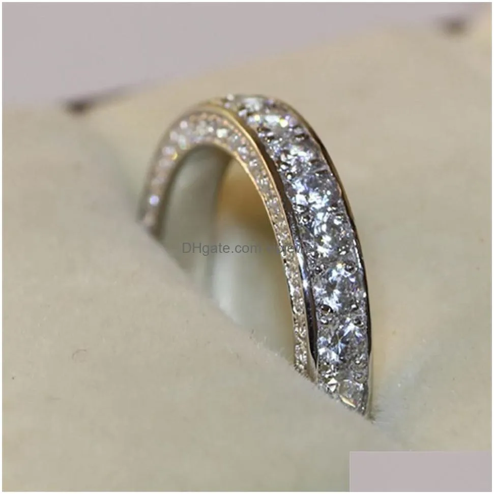 classic women band ring full paved crystal zircon stone brilliant lover wedding engagement party ring round rings jewelry gift2223