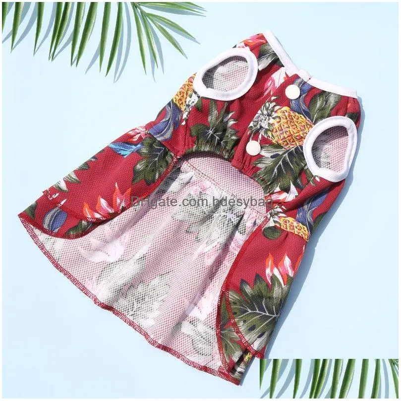 Dog Apparel Dog Apparel Cat Dress For Small Puppy Pineapple Hawaiian Bow Dresses Soft Breathable Skirt Spring Summer Autumn Pet Clothe Dhul6