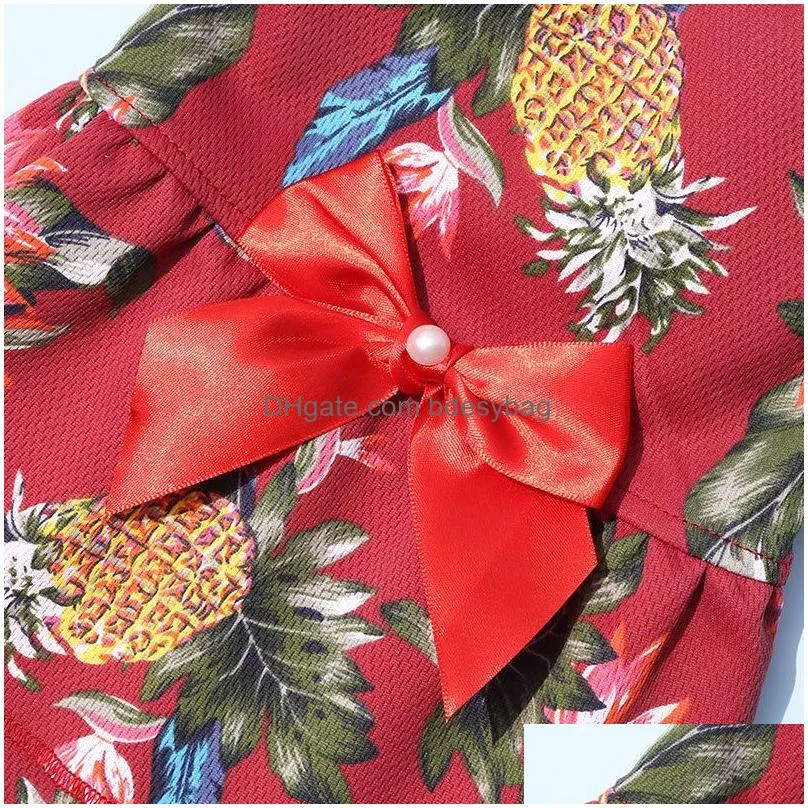 Dog Apparel Dog Apparel Cat Dress For Small Puppy Pineapple Hawaiian Bow Dresses Soft Breathable Skirt Spring Summer Autumn Pet Clothe Dhul6