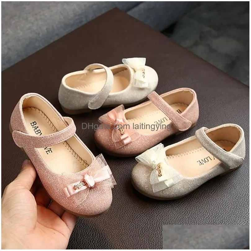 sneakers kids girls pearl crystal princess shoes wedding dress non slip pu leather flat dance for children 230322