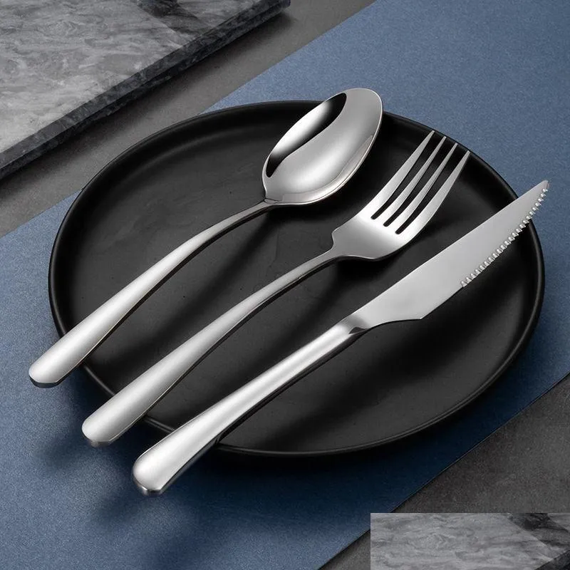 Flatware Sets 304 Stainless Steel Tableware Thickened Western Food Steak Knife And Fork Set El Supplies Elegant Drop Delivery Home Gar Otz7B