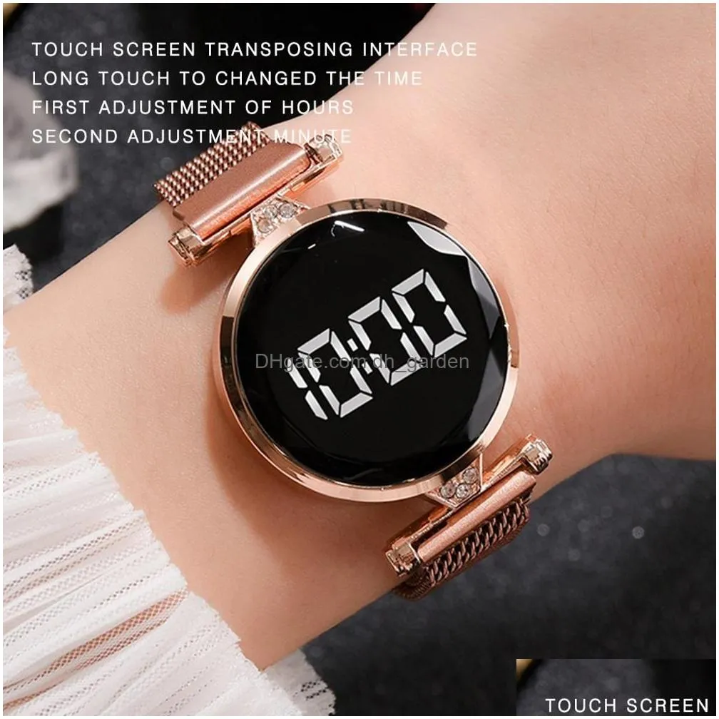 Wristwatches Luxury Led Women Magnetic Bracelet Watches Rose Gold Digital Dress Watch Quartz Wristwatch Ladies Clock Relo Fe Dhgarden Otjh7