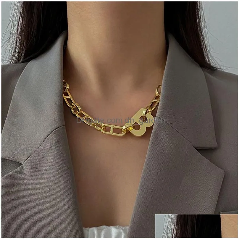 Chains Thick Letter B Chain Choker Necklace Women Copper Alloy Minimalist Chunky Collar Necklaces Jewelry 2021 Drop Delivery Dhgarden Otlok