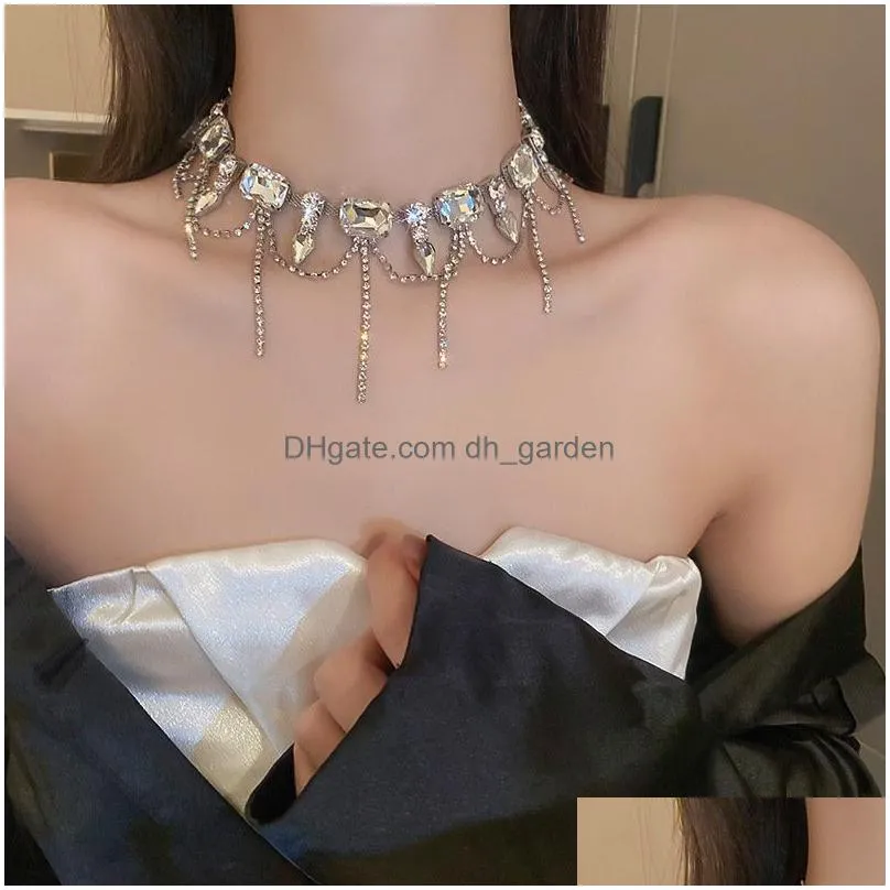 Chokers Geometric Square Crystal Choker Necklaces For Women Long Tassel Clavicle Chain Statements Jewelry Drop Delivery Jewe Dhgarden Oty48