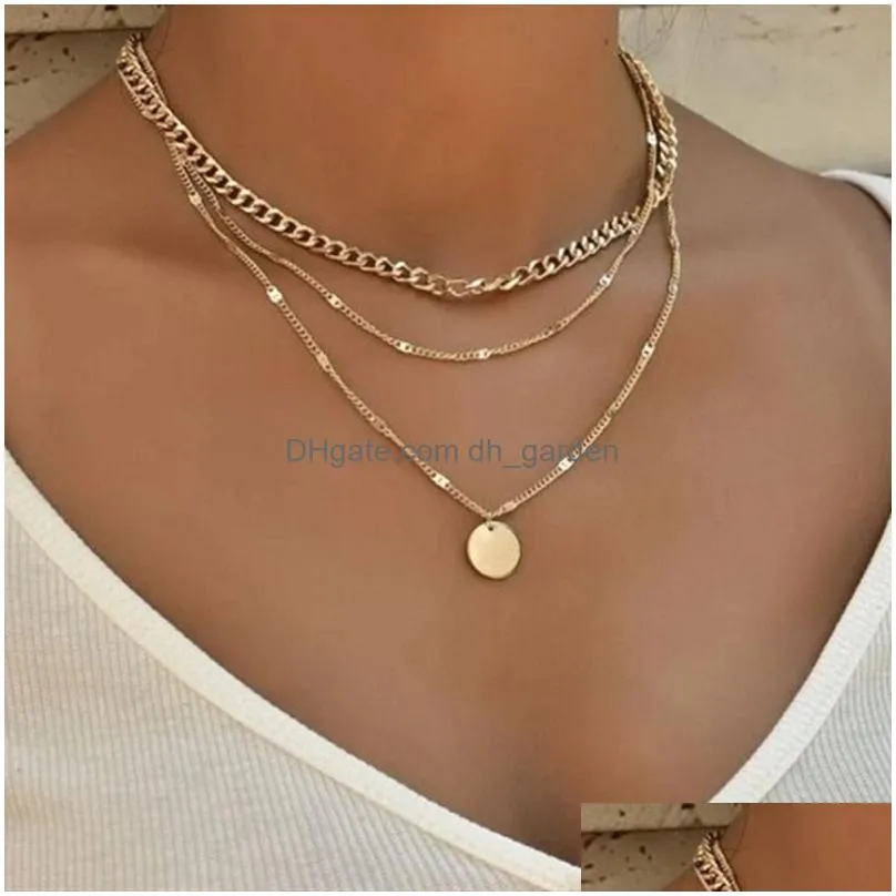 Pendant Necklaces Crystal Zircon Heart Star Charm Layered Pendant Necklace Set For Women Charms Fashion Square Rhinestone Fe Dhgarden Otrwo