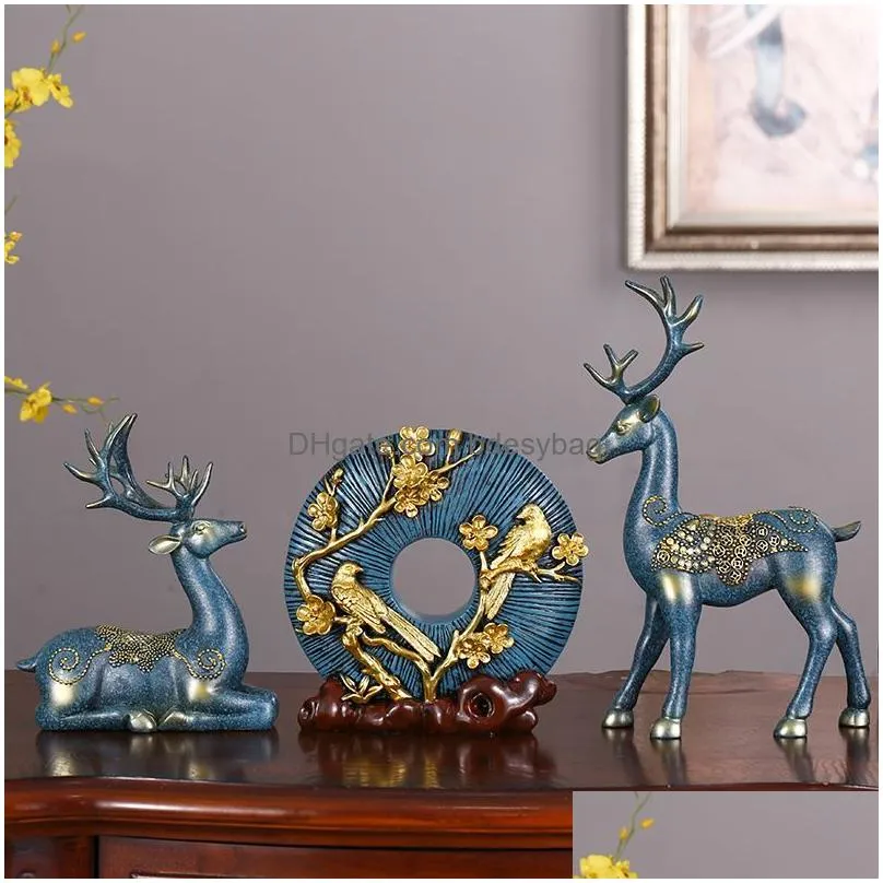 Decorative Objects & Figurines 1 Pair Resin Deer Decorative Objects Statue Figurine Home Room Decor Crafts Scpture Modern Art Store De Dhtfm