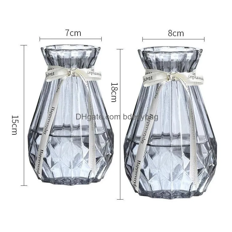 Vases Creative Transparent Vases European Color Home Glass Hydroponic Dried Flower Vase Living Room Decoration Drop Delivery Home Gard Dhufa