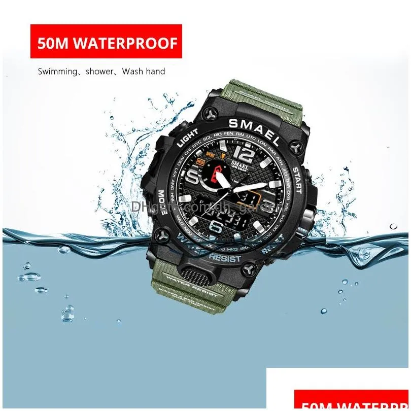 Wristwatches Mens Military Watch 50M Waterproof Wristwatch Led Quartz Clock Male Relos Mascino 1545 Sport Watches Men S Drop Dhgarden Otkfs