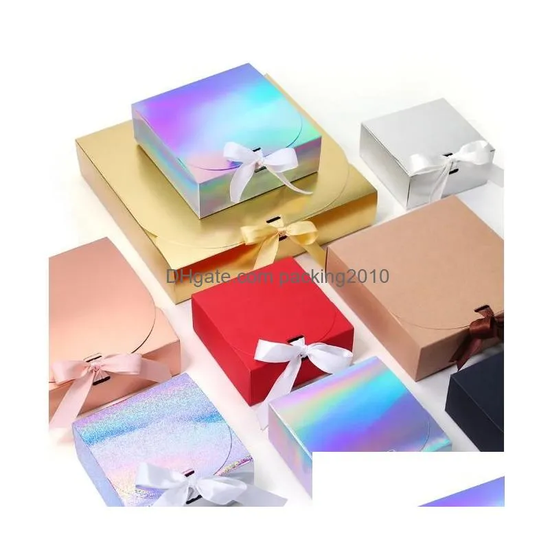 Gift Wrap Laser Gold And Sier Kraft Carton Black White Packaging Gift Box Wedding Bow Ribbon Favors Drop Delivery Home Garden Festive Dhldb