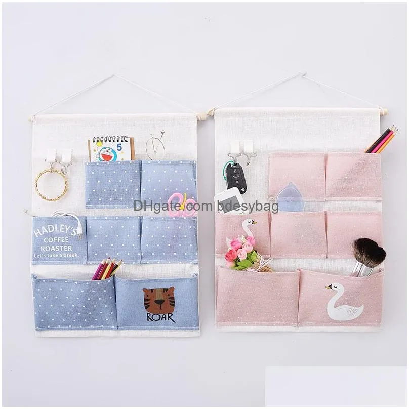 Cabinet Door Organizers Cotton Linen Fabric Wall Door Cabinet Organizers Hanging Home Storage Pouches Wardrobe Closet 7 Pockets Drop D Dhm6R