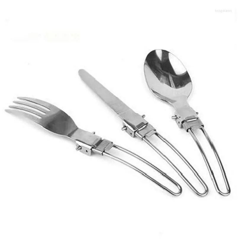 Dinnerware Sets Portable Set Stainless Steel Foldable Spoon Fork Knife With Black Bag 3 In 1 Cutlery Camping Picnic Tableware