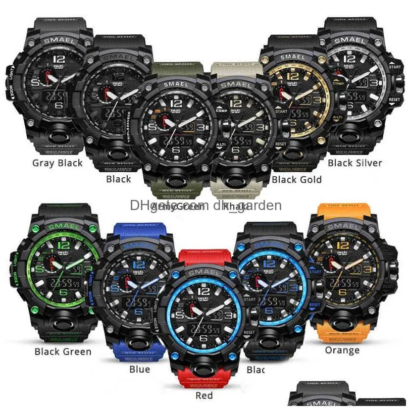 Wristwatches Smael Brand Luxury Military Sports Watches Men Quartz Analog Led Digital Watch Man Waterproof Clock Dual Displa Dhgarden Otimd