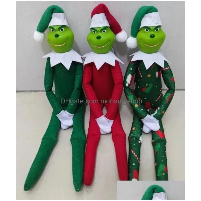 adults elves 35cm christmas grinch doll hard head green accessories hair monster plush home decorations on the shelf adult elf ornament gifts for kids boys