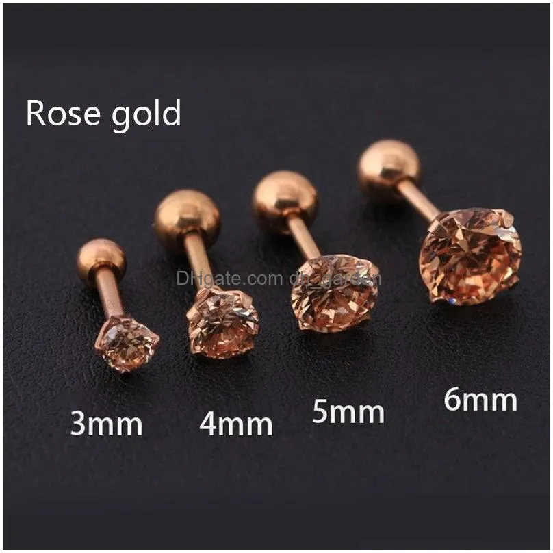 Stud 1Pc/Lot Size 6Mm 4 Colors Punk Medical Stainless Titanium Steel Needle Zircon Crystal Stud Earrings For Men Drop Delive Dhgarden Otzbz