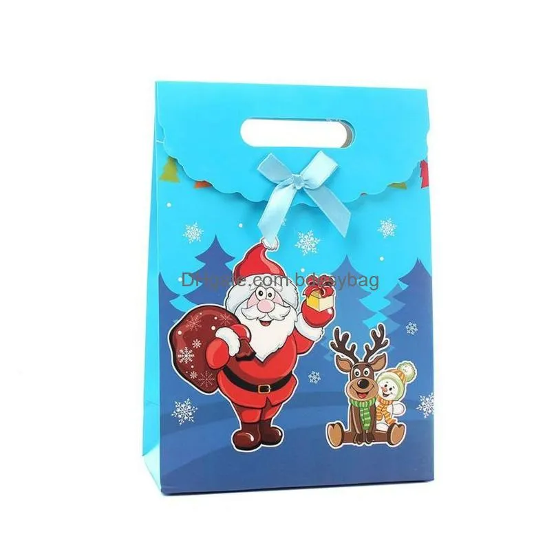 Gift Wrap Christmas Gift Wrap Kids With Box Bow Decoration For Home Santa Claus Pattern Candy Paper Bag Drop Delivery Home Garden Fest Dhwv3