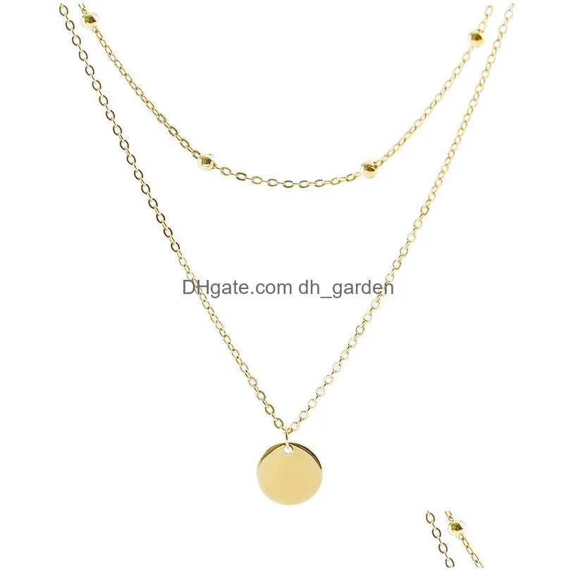Pendant Necklaces 925 Sterling Sier Double Layer Round Disc Necklace Gold Bead Chain Charm Necklaces For Women S-N574 Drop D Dhgarden Otfys