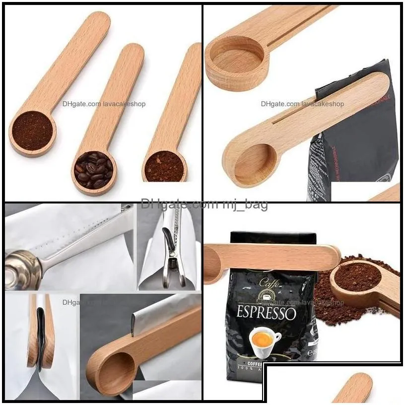 Spoons Flatware Kitchen Dining Bar Home Garden Kitchen Spoon Wood Coffee Scoop With Bag Clip Tablespoon Solid Beech Wooden Measuring