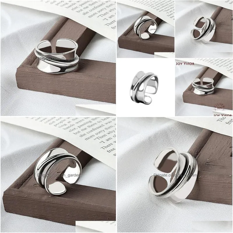 Band Rings Sterling Sier Rings For Women Wide Smooth Round Simple Minimalist Open Adjustable Finger Ring Fashion Band Female Dhgarden Otpe6