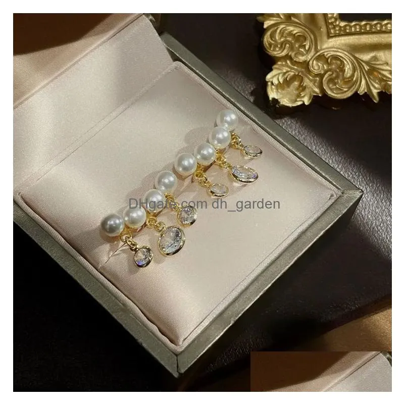 Stud Fashion Zircon Tassel Pearl Ear Cuff Earrings For Women Korean Style Delicate New Jewelry Wholesale Drop Delivery Jewelr Dhgarden Otvkf