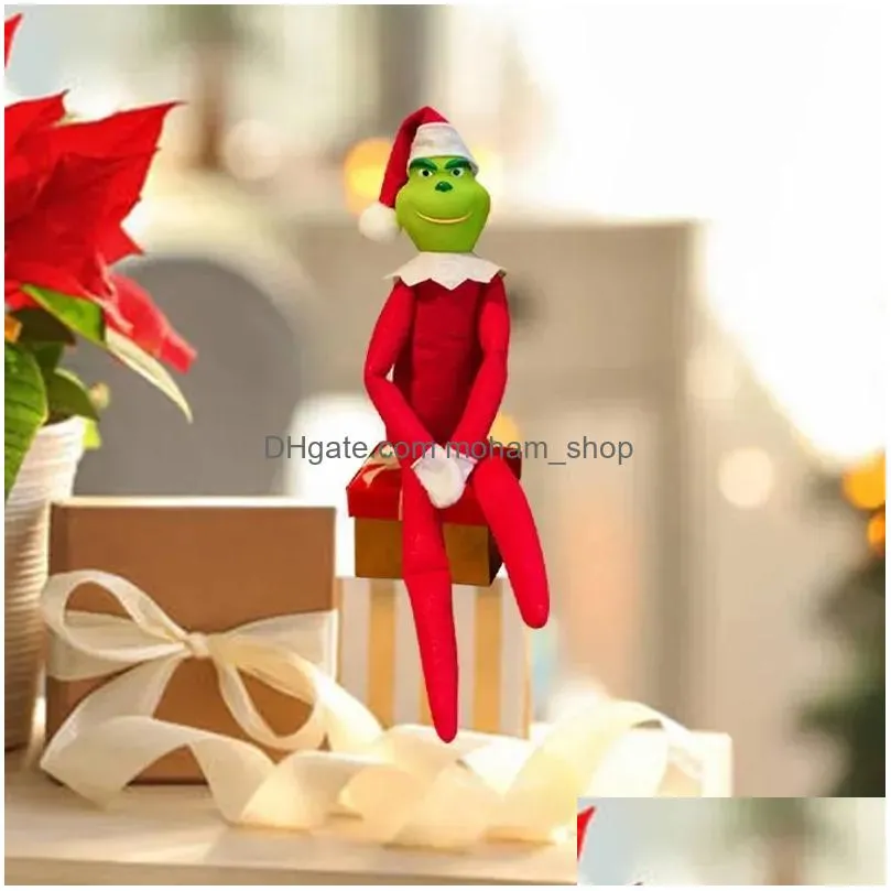 adults elves 35cm christmas grinch doll hard head green accessories hair monster plush home decorations on the shelf adult elf ornament gifts for kids boys