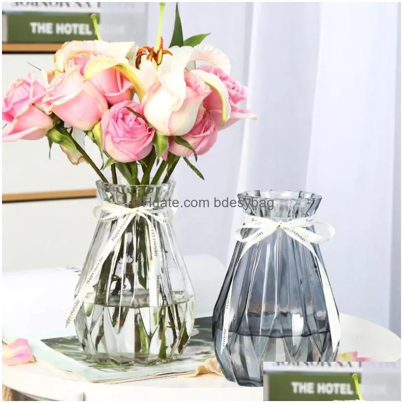 Vases Creative Transparent Vases European Color Home Glass Hydroponic Dried Flower Vase Living Room Decoration Drop Delivery Home Gard Dhufa