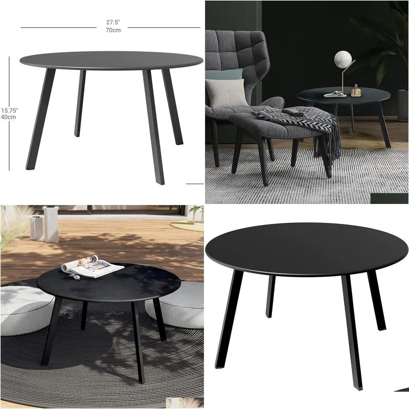 Round Coffee Table Patio Side Table,Black