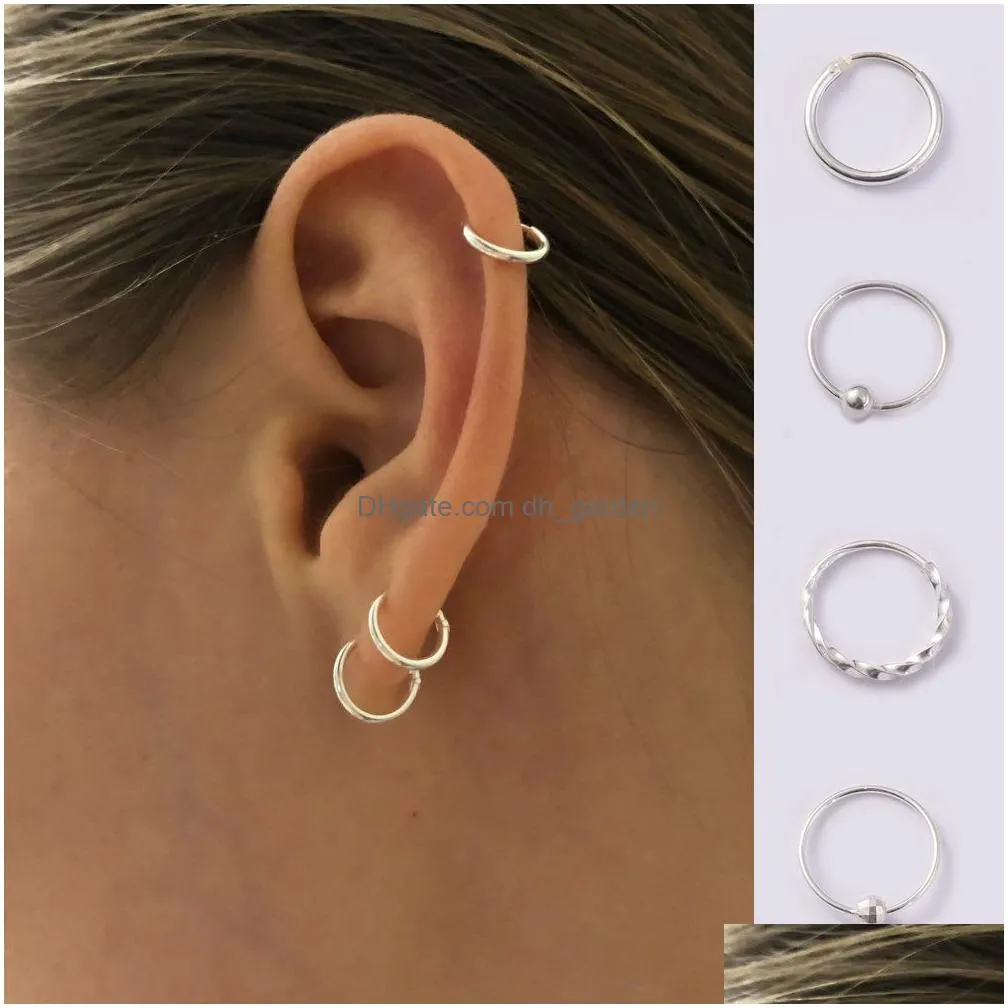 Hoop & Huggie Sterling Simple Ear Bone Hoop Earrings 6-18Mm Round Circle Earring Hoops For Women Men Drop Delivery Jewelry Ea Dhgarden Otrfx