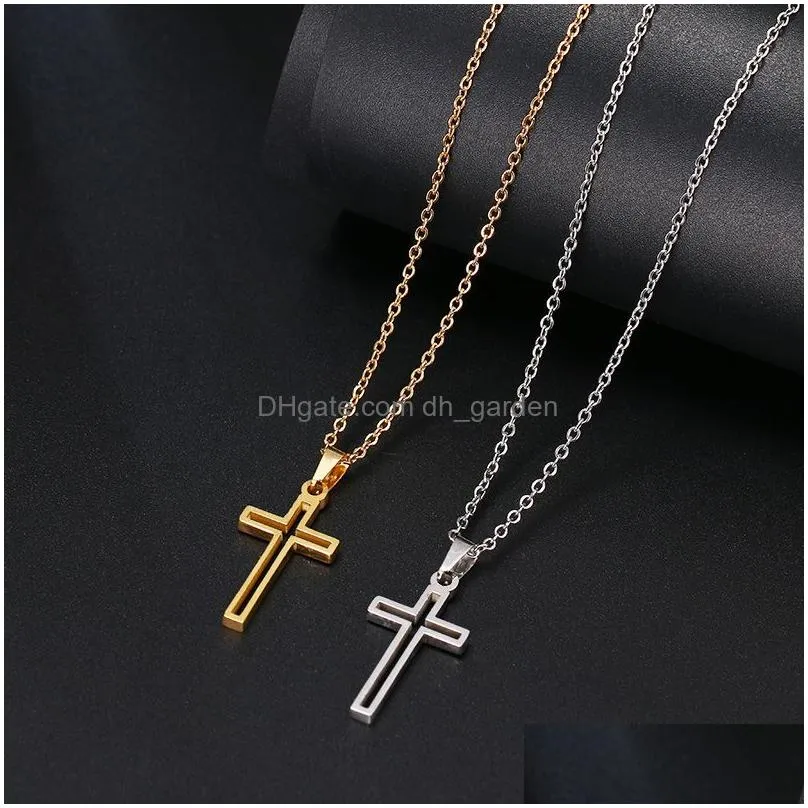 Pendant Necklaces Stainless Steel Necklace For Women Lovers Gold And Rose Color Chain Cross Necklaces Small Relius Jewelry D Dhgarden Ot7Cp