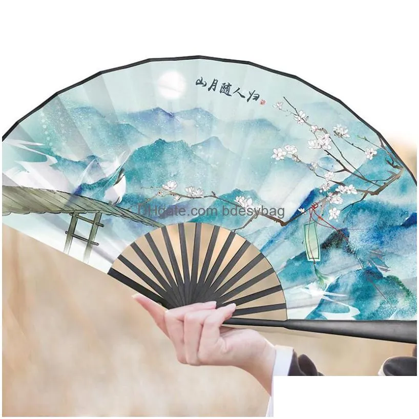 Other Home Decor Home Decor Ancient Black Bone Fan Folding Fans 10 Inch Chinese Style Custom Han Accessories Women Portable Drop Deliv Dh1Td