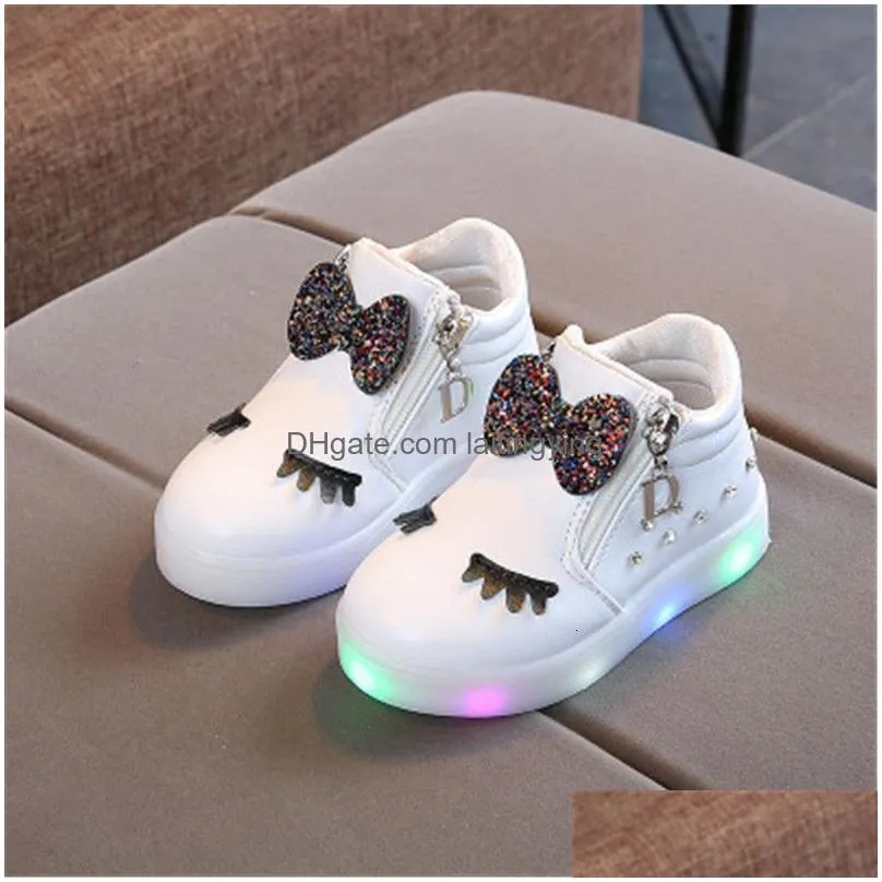 sneakers full size children glowing sneakers kid princess bow for girls led shoes cute baby sneakers with light shoes krasovki luminous