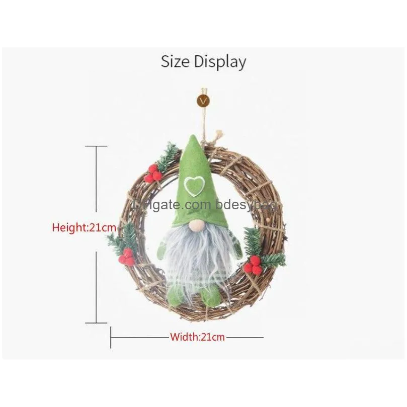 Christmas Decorations Party Supplies Christmas Ornaments Artificial Rattan Hanging Garlands Wreath Pendants Plush Gnome Doll Seasonal Dhg4T