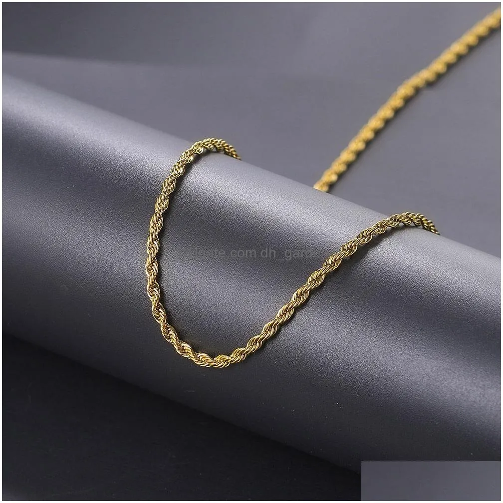 Pendant Necklaces Gold Color Twisted Rope Chain Necklaces For Men Hip Hop Rapper M Stainless Steel Choker Minimalist Necklac Dhgarden Otnpa