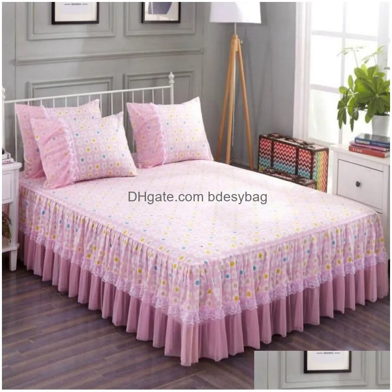 Bedding Sets Printed Bedding Sets Pillowcase Supplies Home Lace Ruffle Elastic Sheet Couple Queen King Twin Size Bedspread Drop Delive Dhu7Y