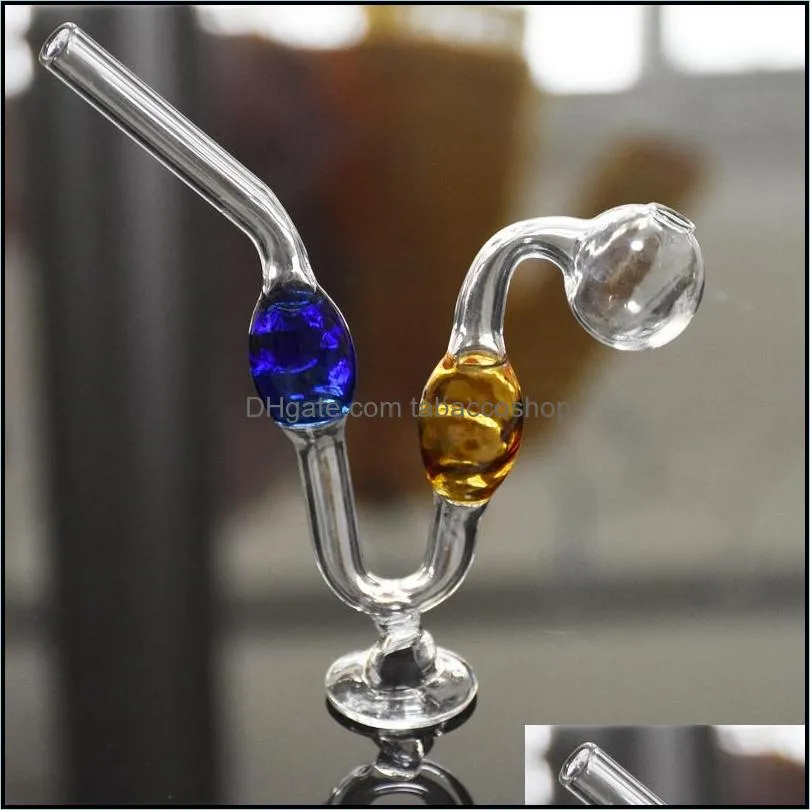 colorful serpentine oil burner pipe portable glass water pipes bowl thick pyrex downstem rig round of small pot glass bubbler tobacco nail for smoking