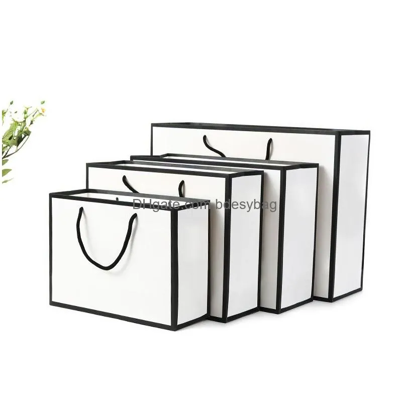 Gift Wrap White Gift Wrap Bag Customizable Logo Diy Pattern Kraft Paper Tote Thickening Business Custom Packaging Wholesale Drop Deliv Dhuvr