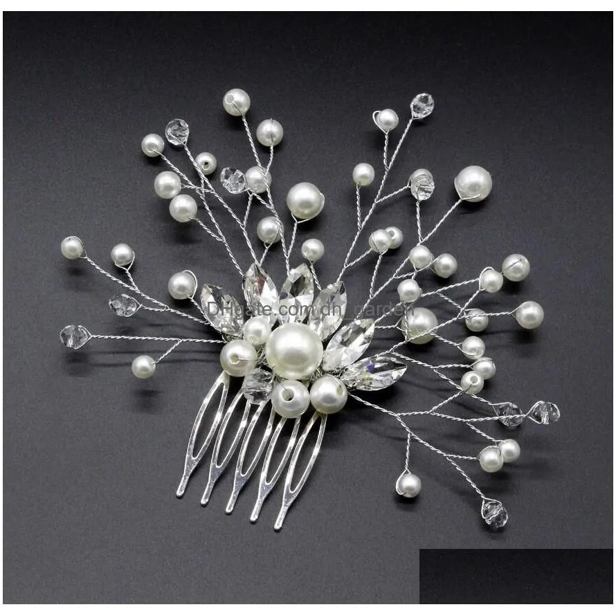Hair Clips & Barrettes European Design Leaves Wedding Hair Accessories Pearl Crystal Flower Bridal Hairs Comb Jewelry Gift D Dhgarden Otwmm