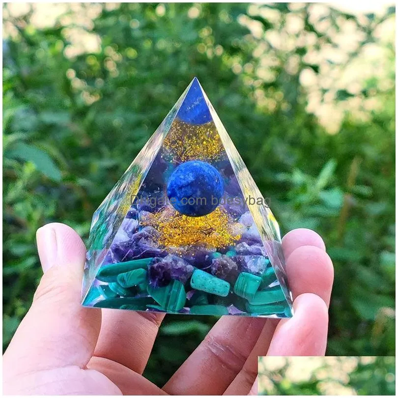 Novelty Items Handmade Novelty Items Resin Ornament Lapis Lazi Sphere Pyramid Amethyst Malachite Crystal Healing 60Mm Home Drop Delive Dho04