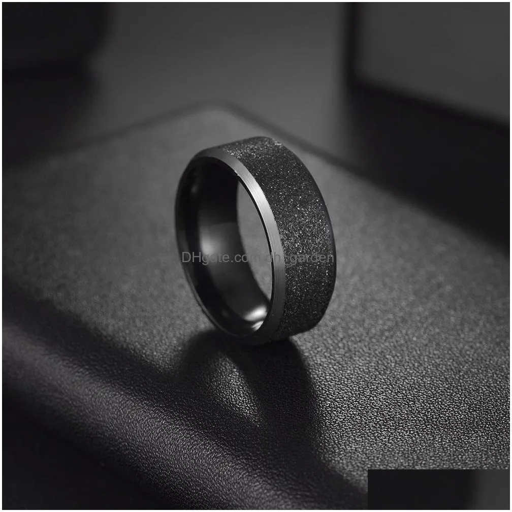 Band Rings Simple Stainles Steel Frosted Finger Rings For Men Woman High Quality Black Polished Wedding Engagement Ring Jewe Dhgarden Ot0O1