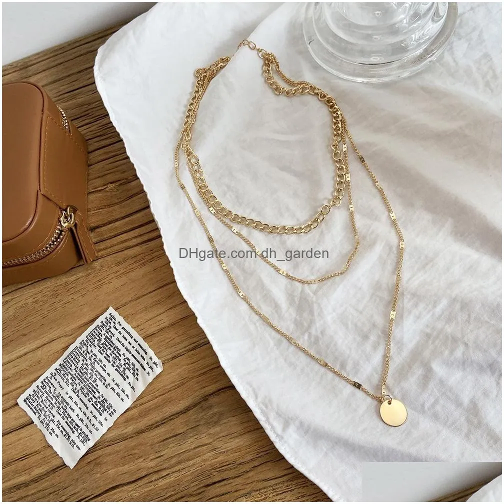 Pendant Necklaces Fashion Vintage Necklace On Neck Gold Color Chain Jewelry Layered Accessories For Women Girls Pendant Drop Dhgarden Otgqj